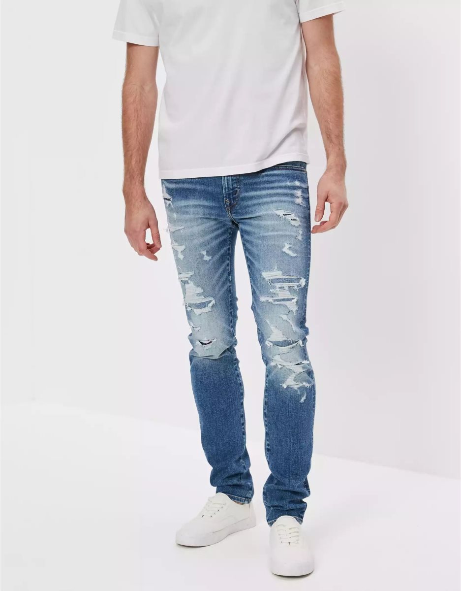 Jean American Eagle AE AirFlexPatched Mince Grise Homme | EJY-71698170